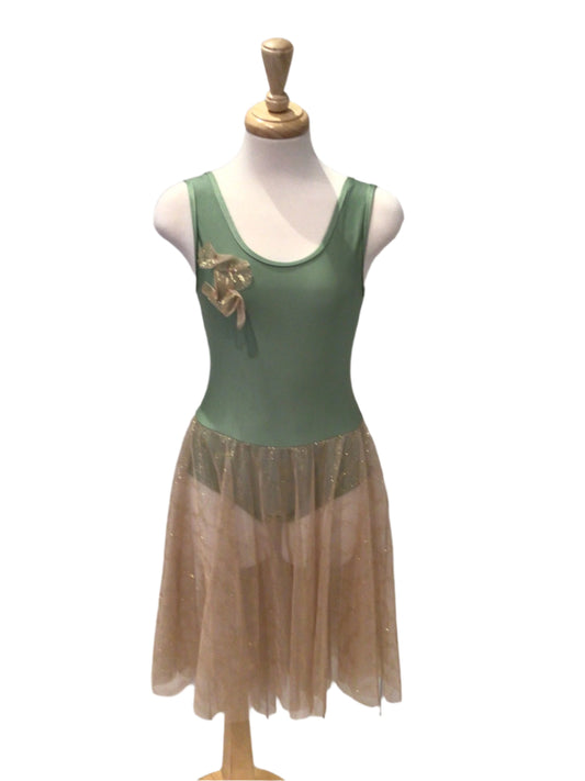 Sage Green Dress with Gold Flecked Skirt