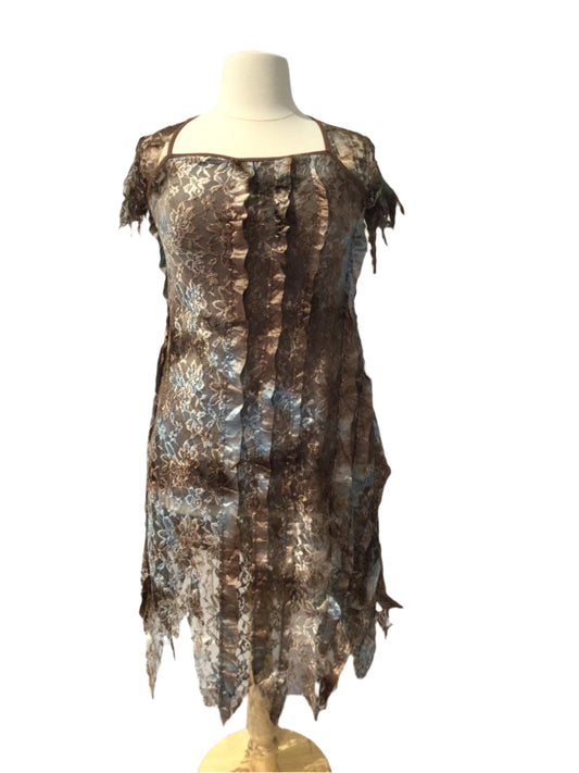Brown and Blue Lace Dress