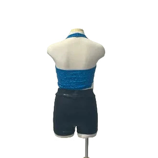 Blue and Black Sequined Two Piece Halter Top