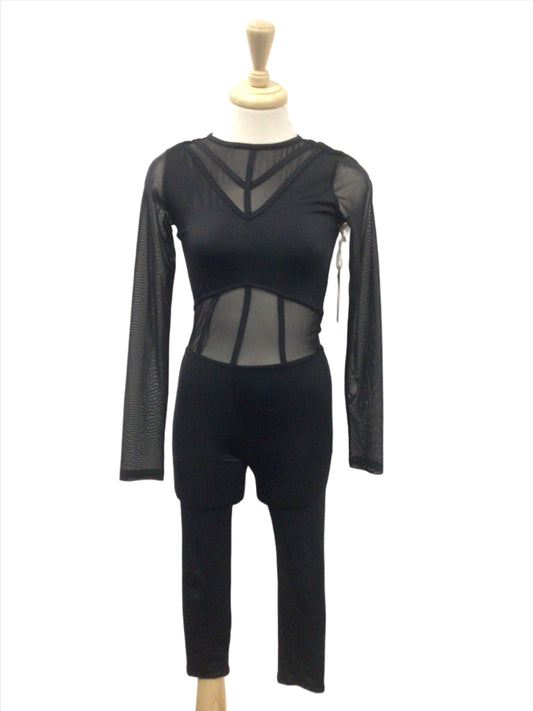 Black Geometric Mesh Unitard