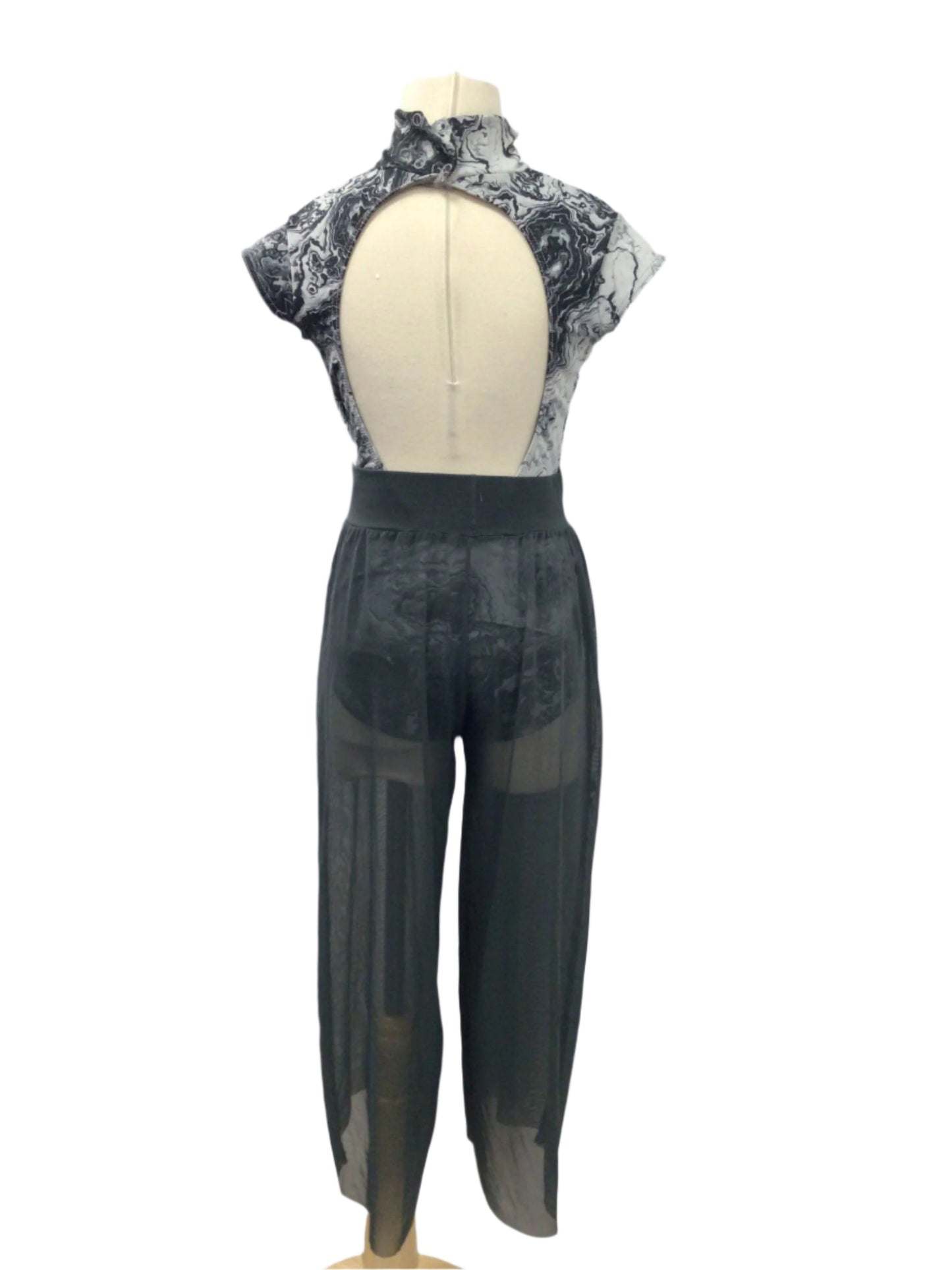 Grey Patterned Bodysuit and Mesh Pants