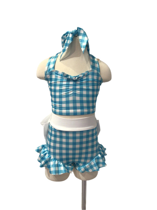 Blue and White Checkered Three Piece