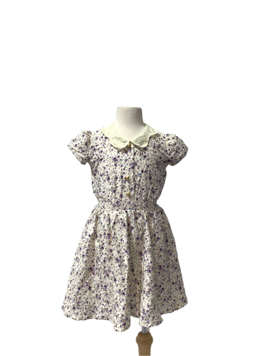 Ivory and Purple Flowers Summer Dress