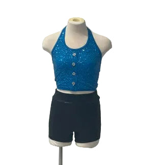 Blue and Black Sequined Two Piece Halter Top