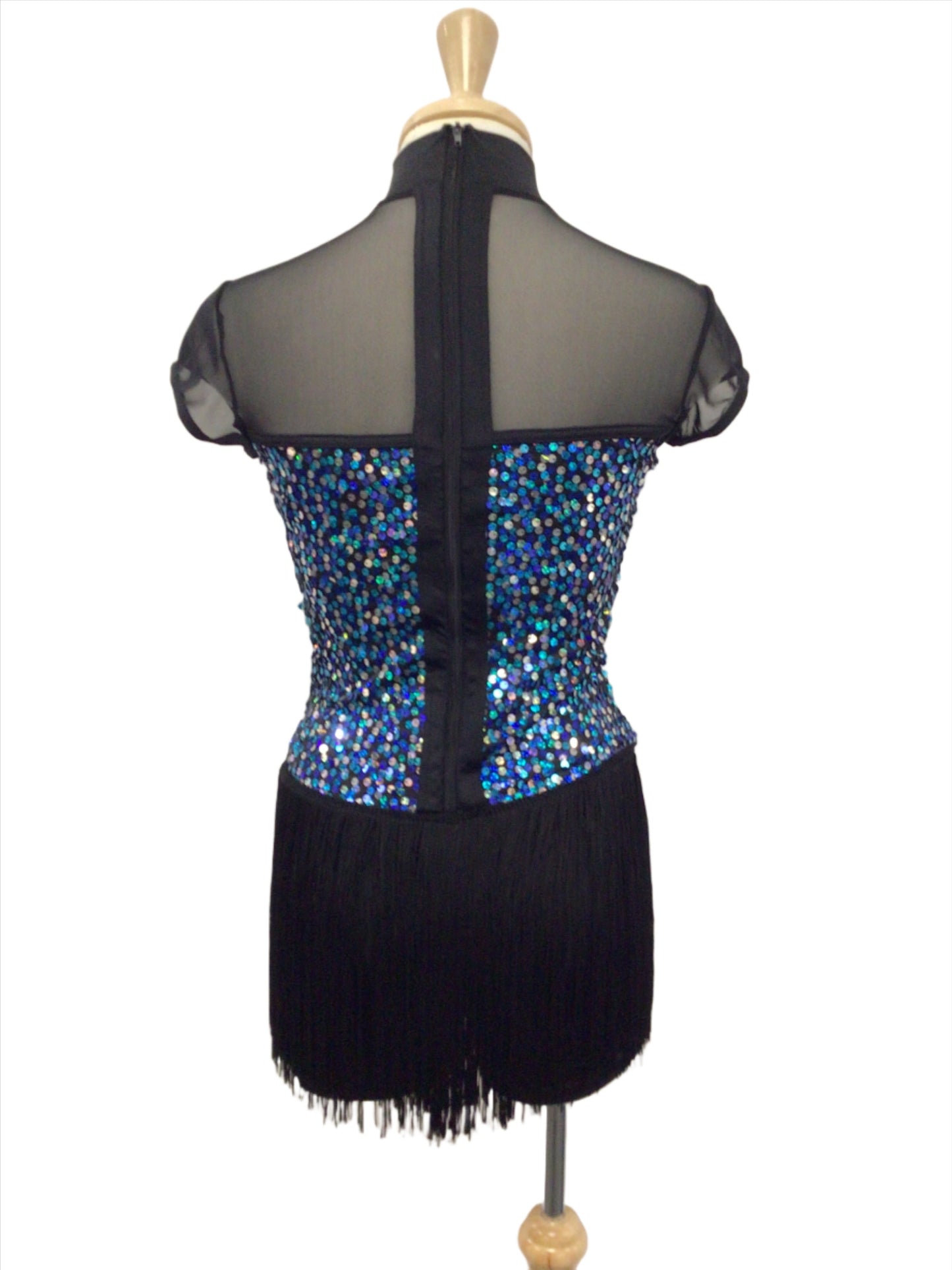 Fringe and Sequin Black and Blue Jazz Biketard