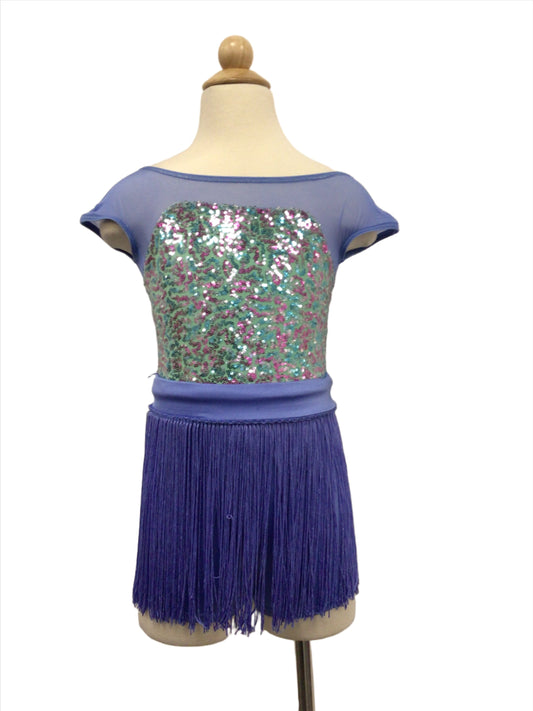 Blue Biketard with Fringe Skirt and Blue Tutu