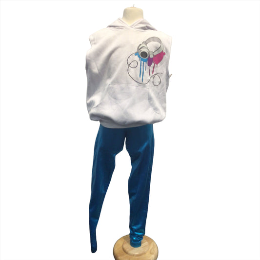 Hip Hop Graphic White Hoodie + Blue Pants