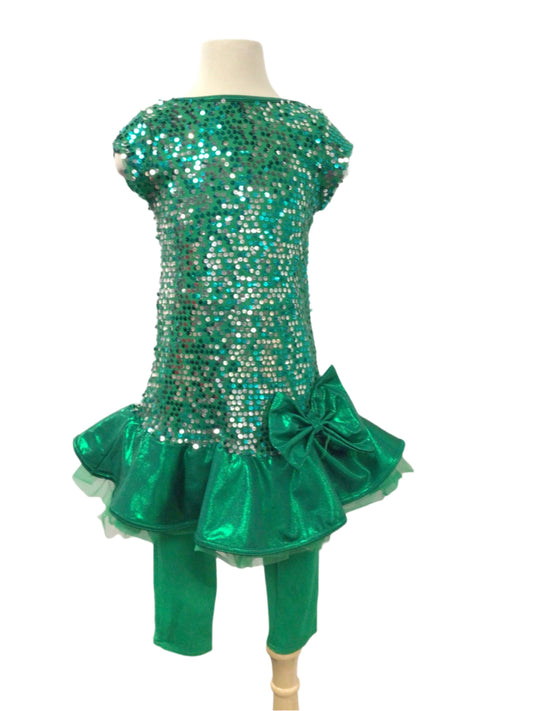 Green Shiny Jazz Dress with Leggings