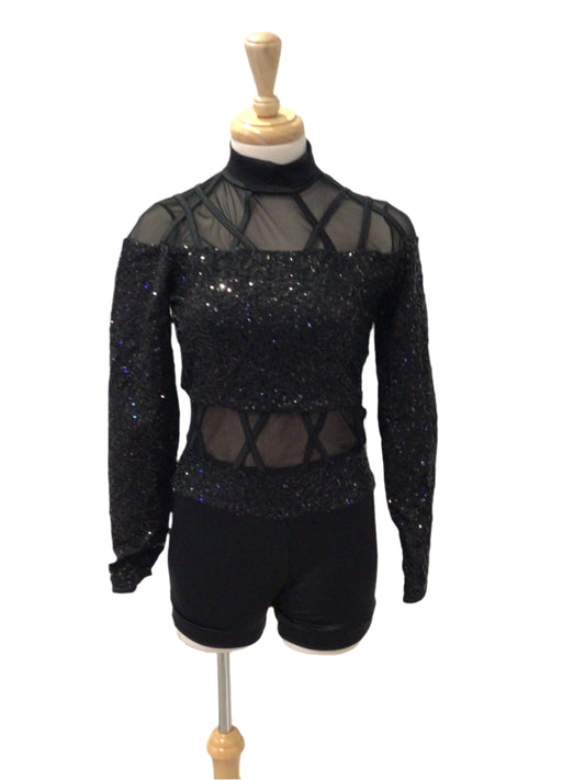 Long Sleeve High Neck Black Biketard