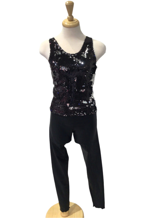 Black and Silver Sequin Tank with Pants