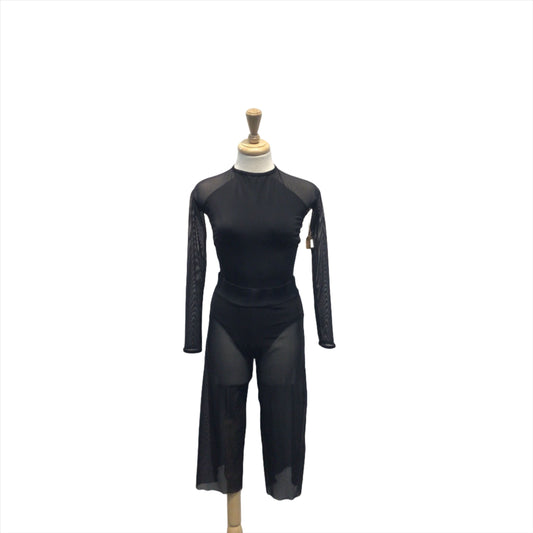 Black Long Sleeve Bodysuit with Mesh Pants