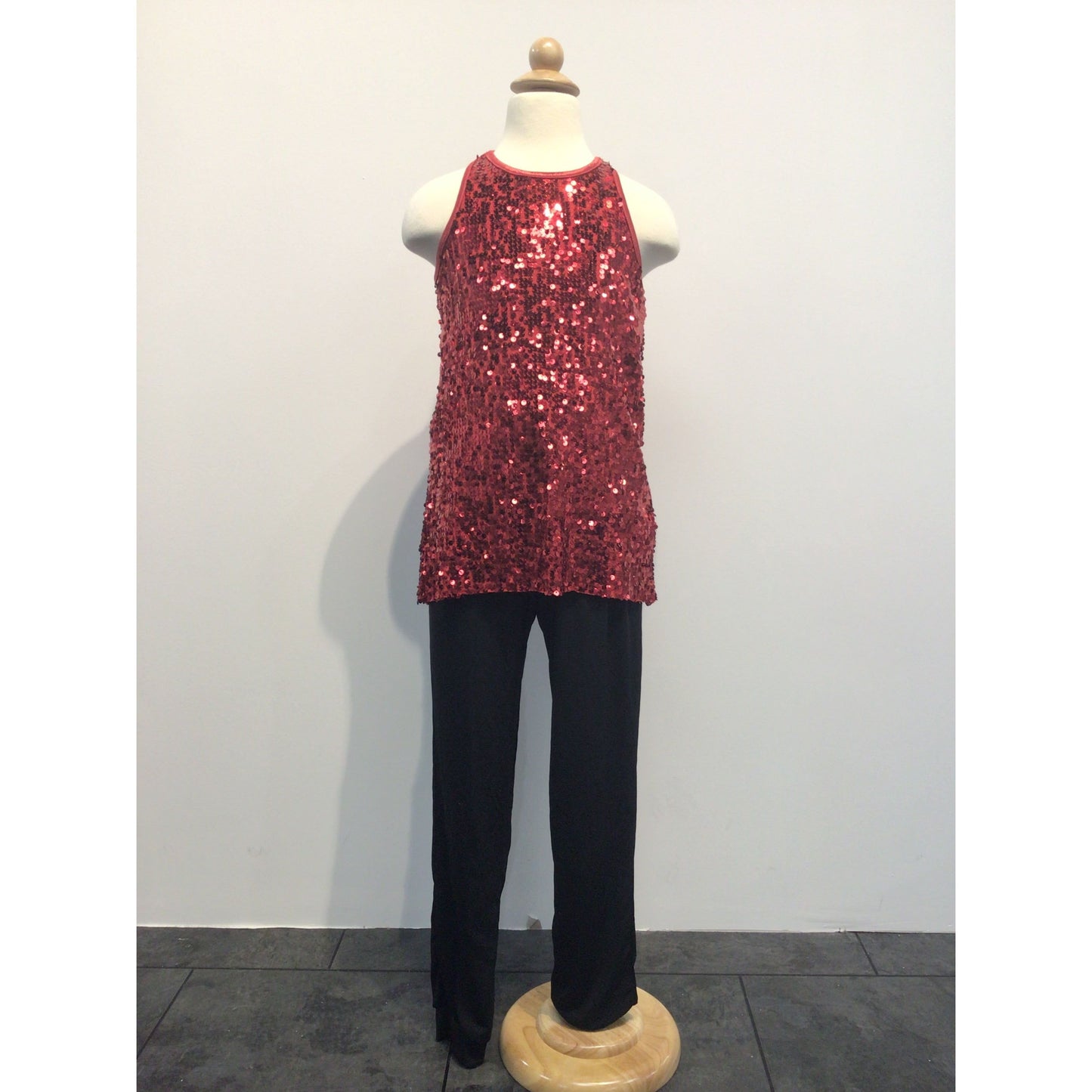 Jazz/Tap Red Sequin Top and Black Pants with Red Gloves
