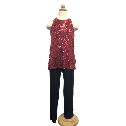 Jazz/Tap Red Sequin Top and Black Pants with Red Gloves