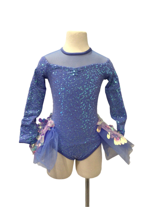 Blue Sequin Long Sleeve Jazz With Half Skirt