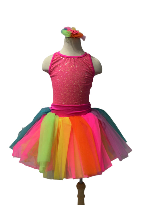Fluorescent Pink Tutu with Rainbow