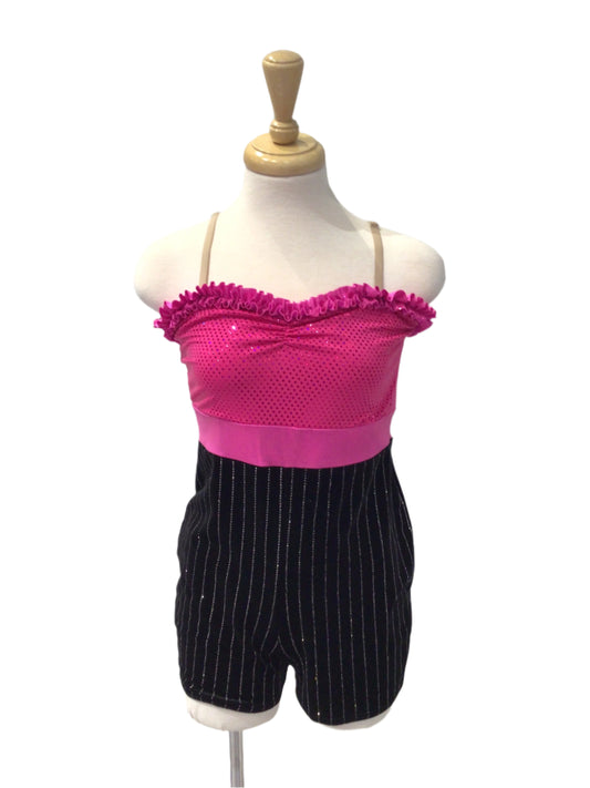 Pink and Black Pinstriped Biketard