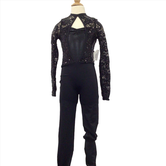 Black Long Sequin Sleeve  Unitard