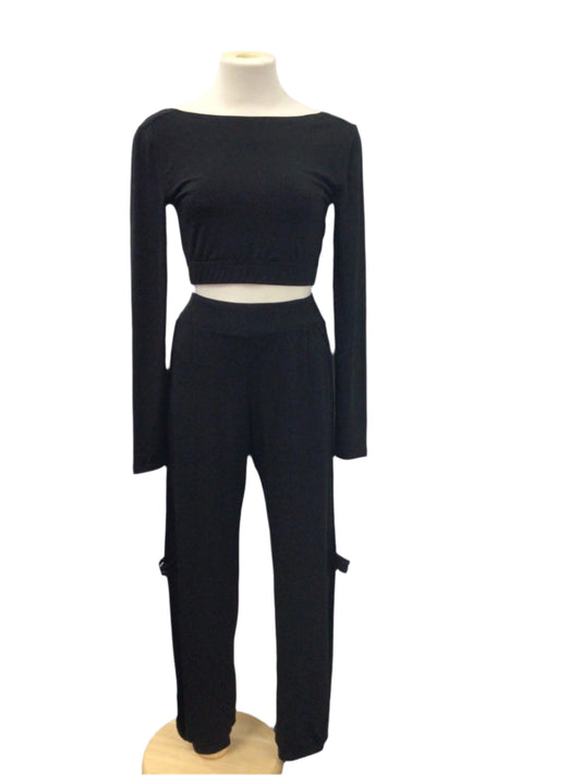 Black Long Sleeve Crop Top with Pants