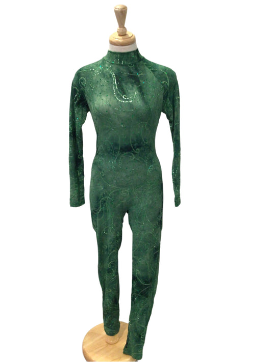 Green Long Sleeve Sparkly Unitard