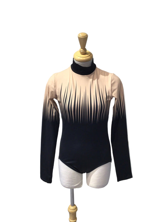 Beige and Black Long Sleeve Bodysuit