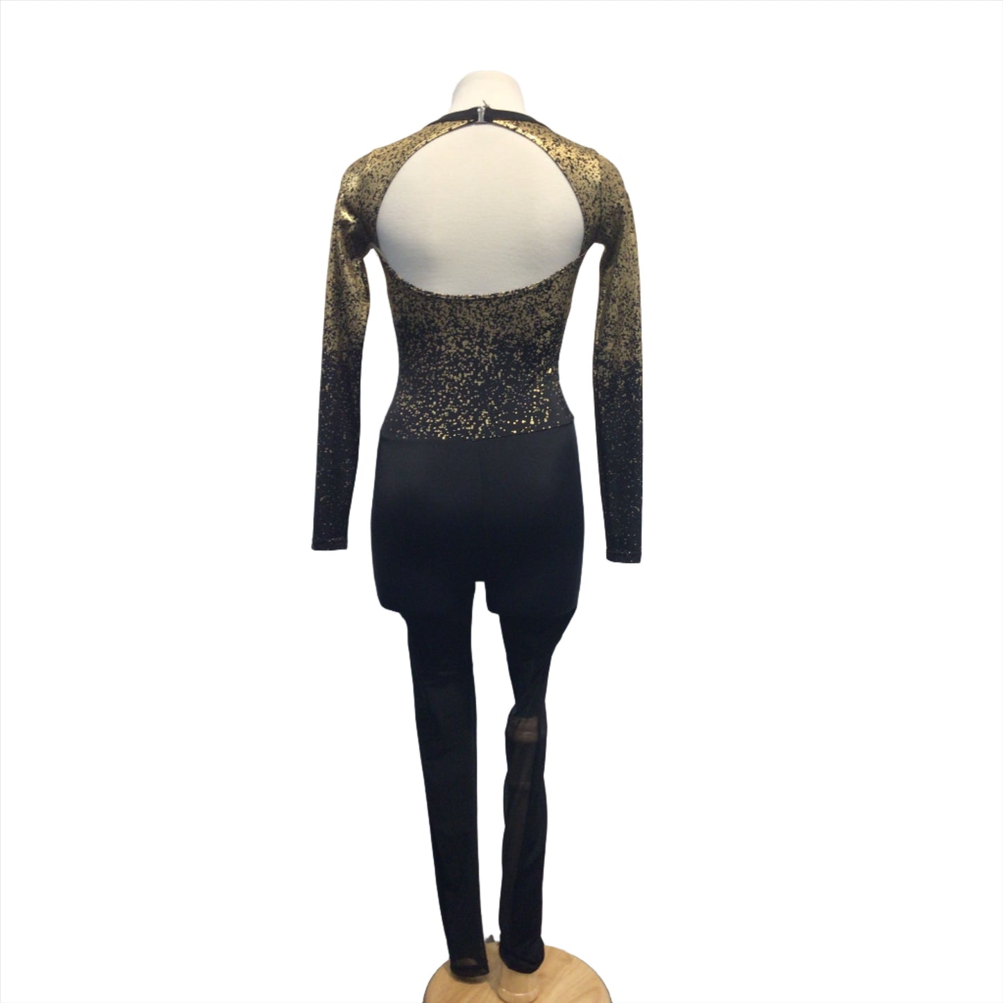 Black Unitard with Speckled Gold Designs