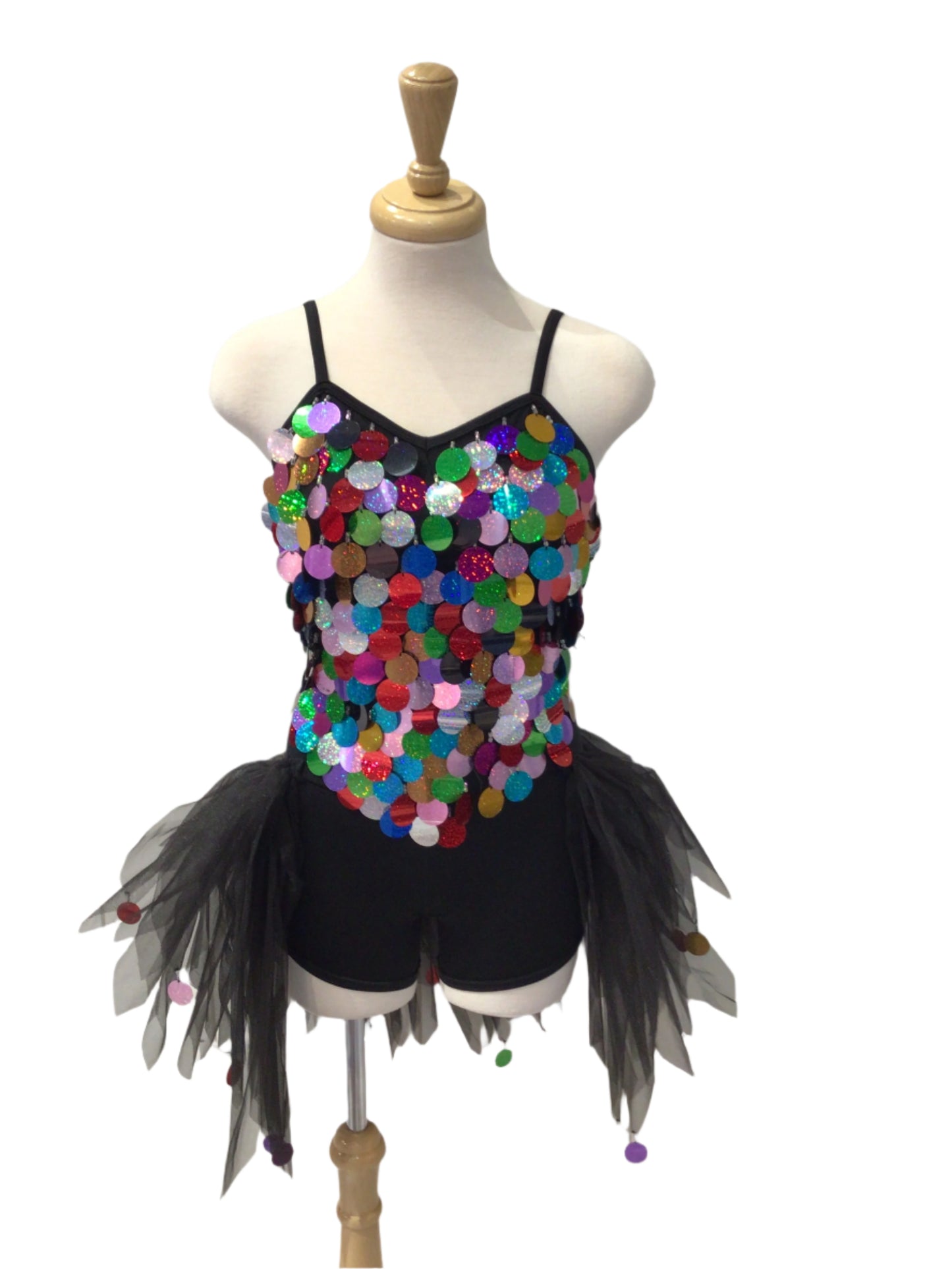 Rainbow Sequin Biketard with Half Tutu