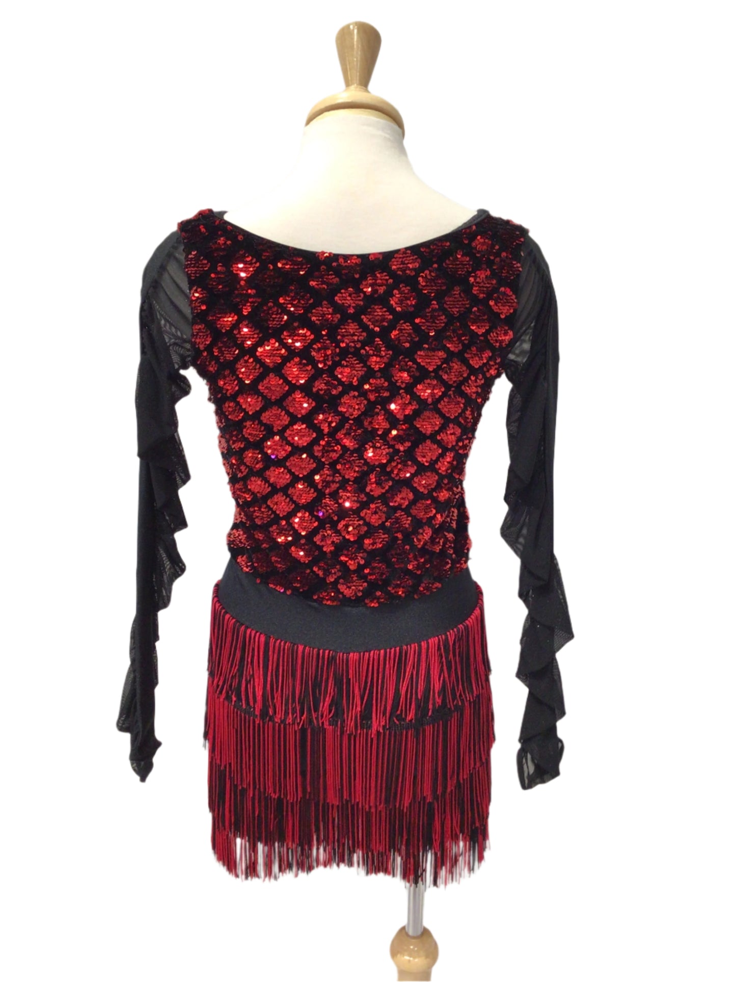 Red Sequin Long Sleeve Fringe Dress