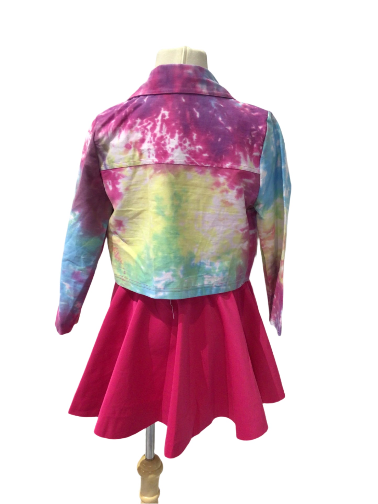 White and Pink Jazz Dress with Tie Dye Jacket