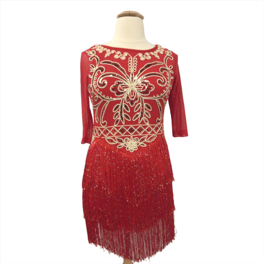 Red Fringe Ballroom Dress