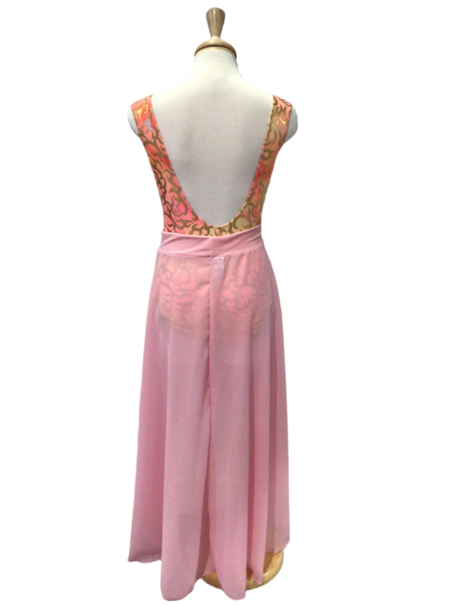 Pink Shiny Bodysuit with Long Skirt