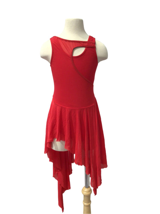 Red Lyrical Dress with Uneven Hemline