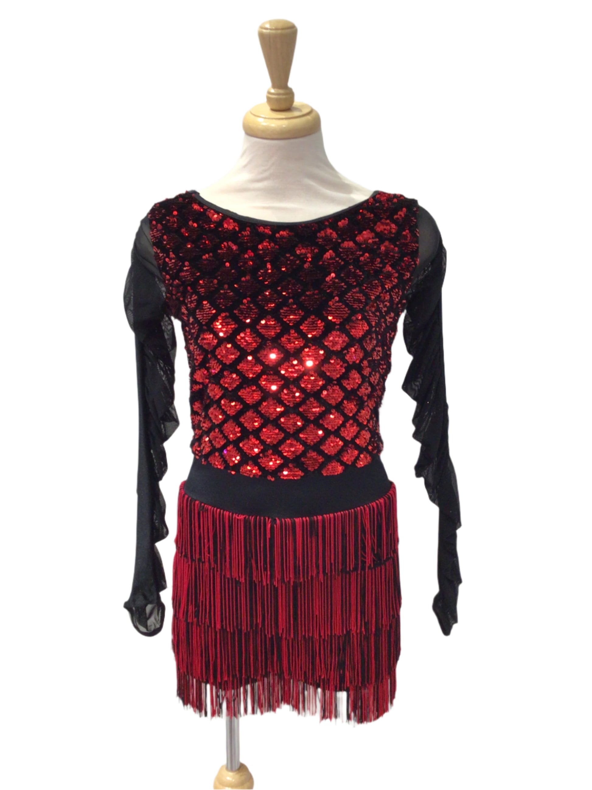 Red Sequin Long Sleeve Fringe Dress – STRETCH DANCE